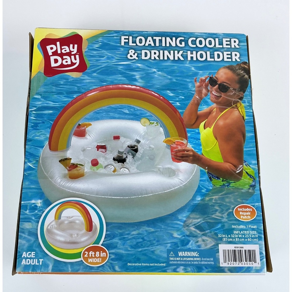 Play Day Floating Cooler & Drink Holder Inflatable Pool Float 2 ft 8‎ Inch New